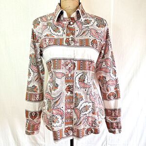 ETRO Womens Multicolor Paisley Button Up Long Sleeve Cotton Shirt Sz 10/46 Italy